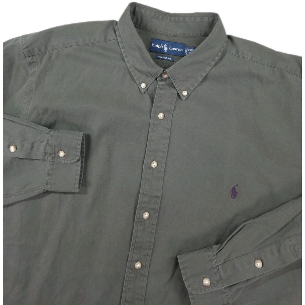 New Polo Ralph Lauren Shirt Mens 2XB Big Classic Fit Green Button Up Long Sleeve